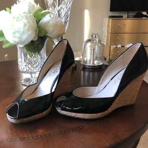 Michael kors wedges, 7, Black patent leather cork